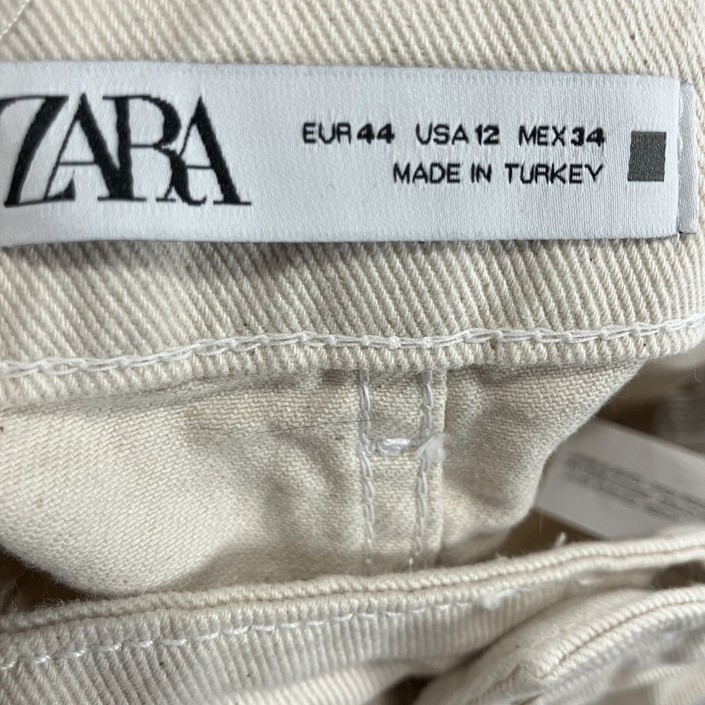 Zara High Rise Denim Shorts Women Cream White Size 12 EUR 44 Button FLy - Picture 9 of 11